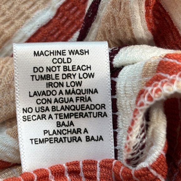 Love Tree Stretchy Ribbed Stripe Button Front Bodysuit Rust Cream Burgundy M - Picture 9 of 10